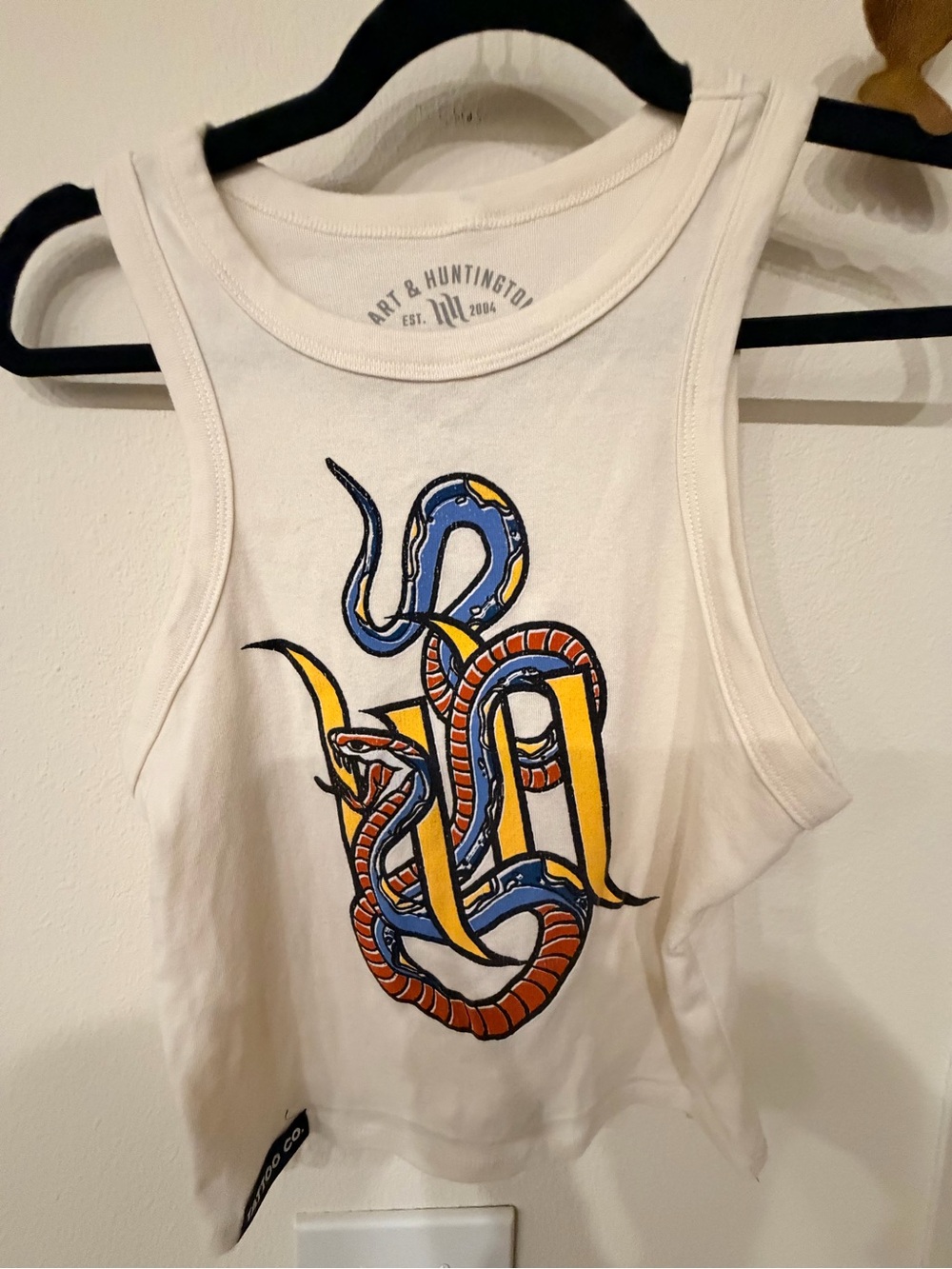 Cream Tank Top with Blue and Orange Snake Graphic